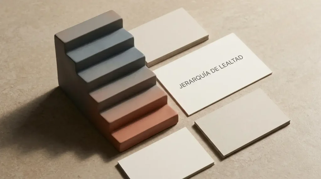Escalones geométricos y tarjetas neutras colocados sobre una mesa