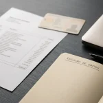 Extracto bancario desenfocado y documento de identidad sin datos sobre una mesa